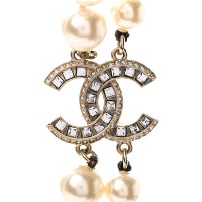 Chanel Baguette Crystal Pearl CC Double Strand Necklace Gold 4 of 5