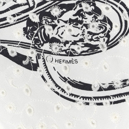 Hermes Silk Embroidered Brides De Gala Finesse Broderie Anglaise Scarf 70 White Black 3 of 4