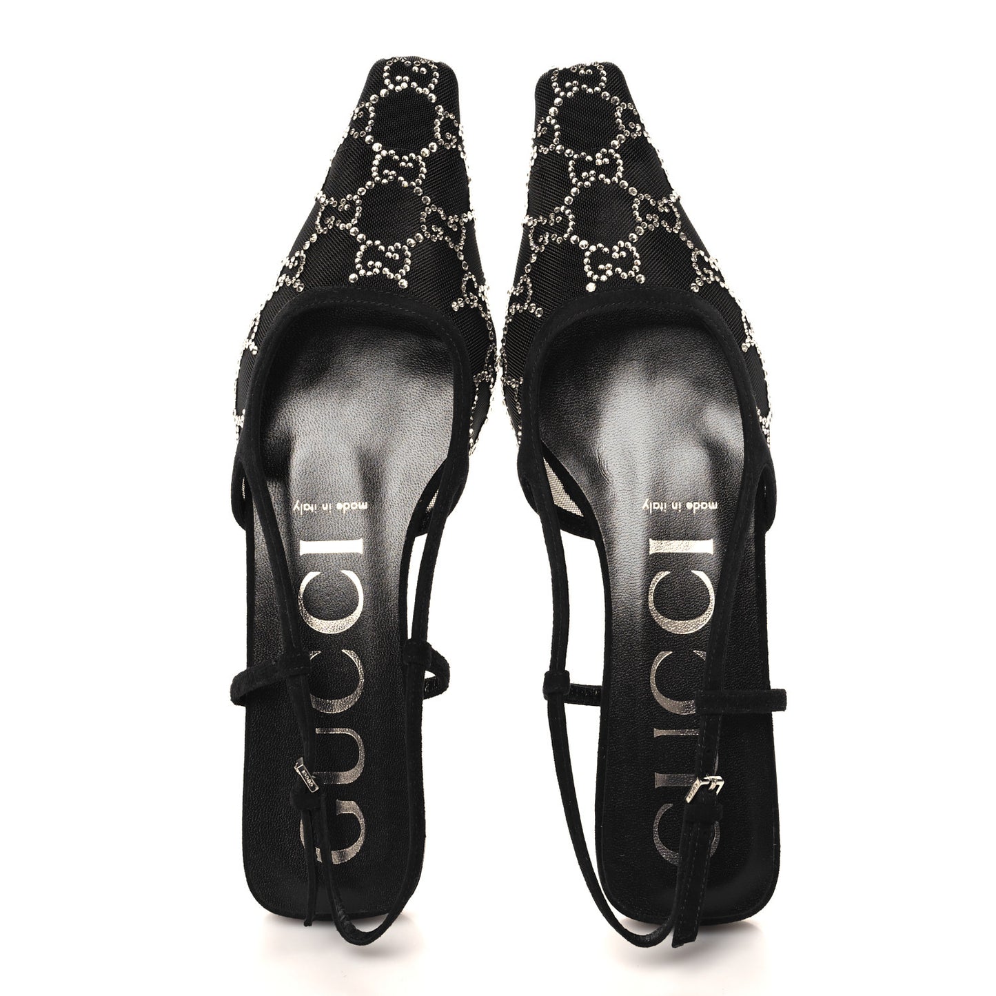 Tela Retino Kid Scamosciato Crystal GG Monogram Square Demi Ballet Flats 37.5 Black