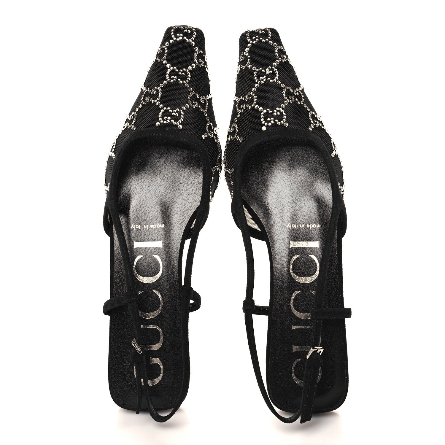 Gucci Tela Retino Kid Scamosciato Crystal GG Monogram Square Demi Ballet Flats 37.5 Black 2 of 9