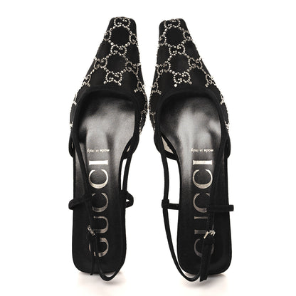 Gucci Tela Retino Kid Scamosciato Crystal GG Monogram Square Demi Ballet Flats 37.5 Black 2 of 9