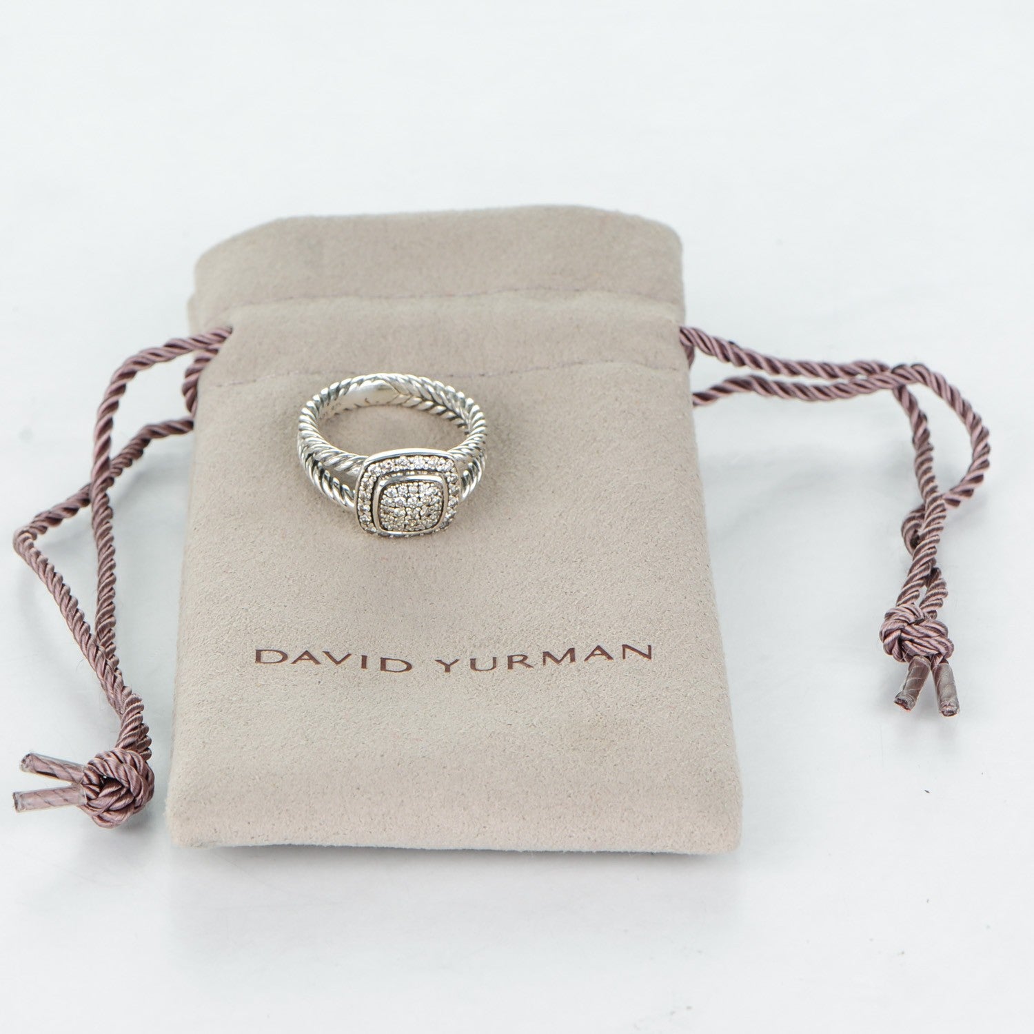 David Yurman Sterling Silver Diamond 7mm Petite Albion Pave Ring 50 5.5 5 of 5