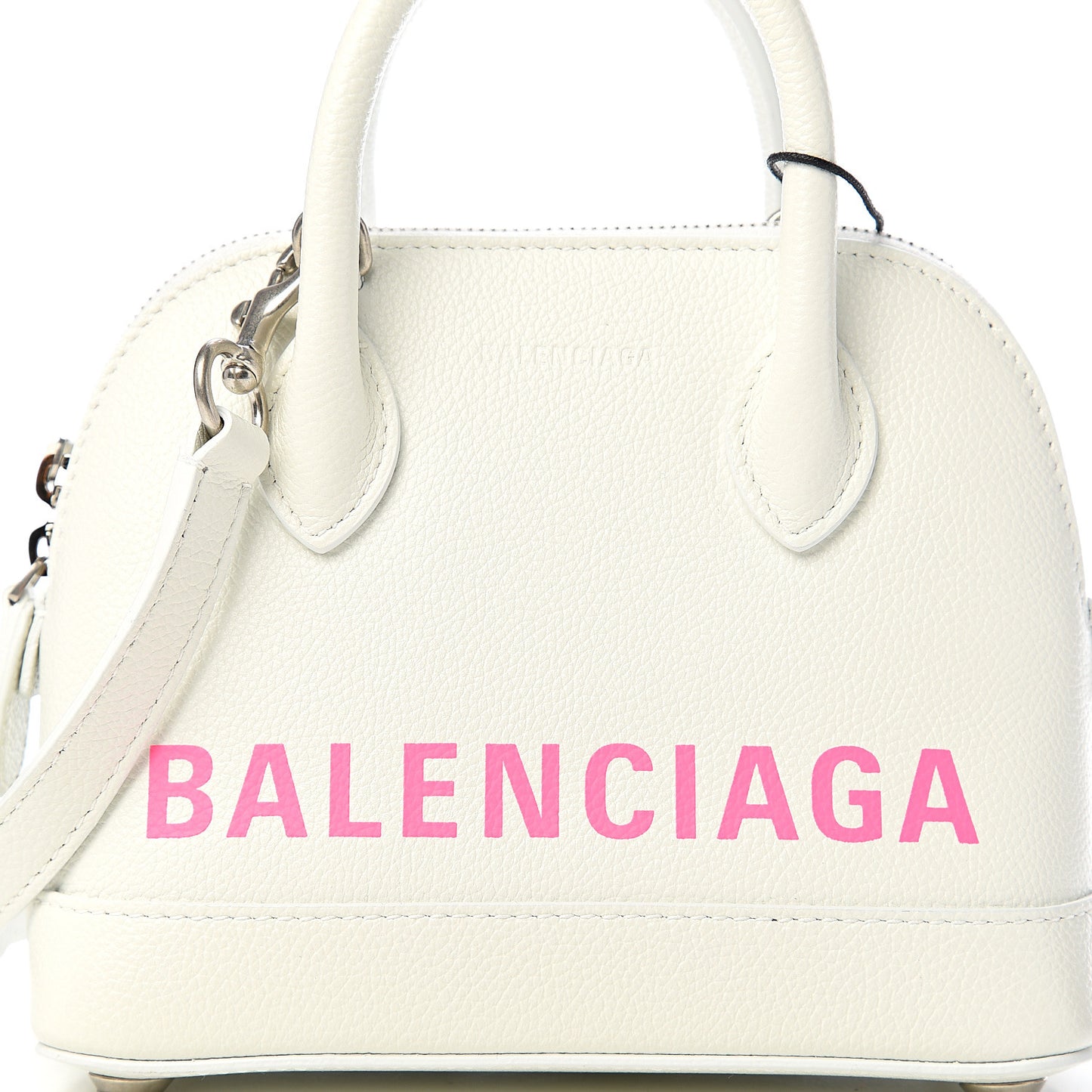 Grained Calfskin Logo XXS Ville Top Handle Bag White Fluo Pink