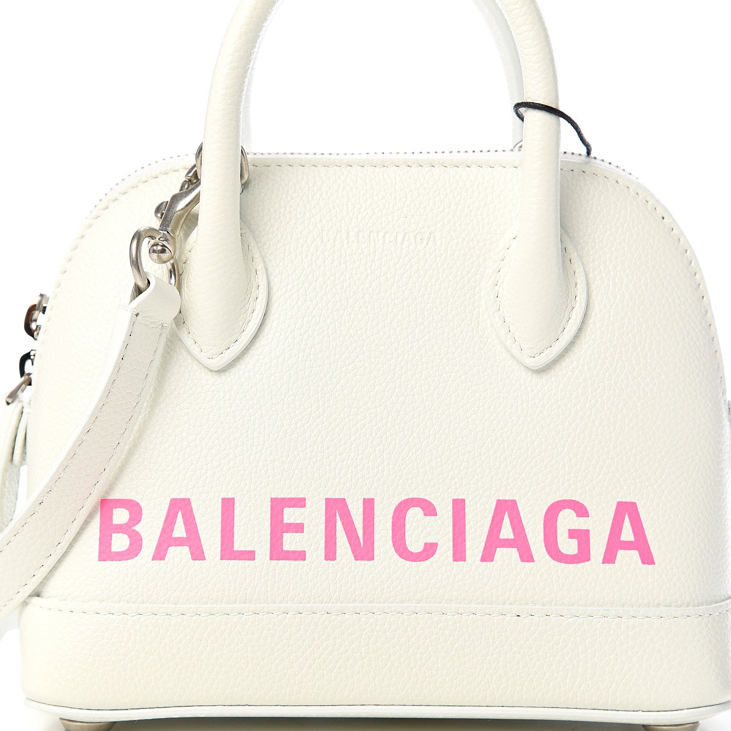 Balenciaga Grained Calfskin Logo XXS Ville Top Handle Bag White Fluo Pink 8 of 9