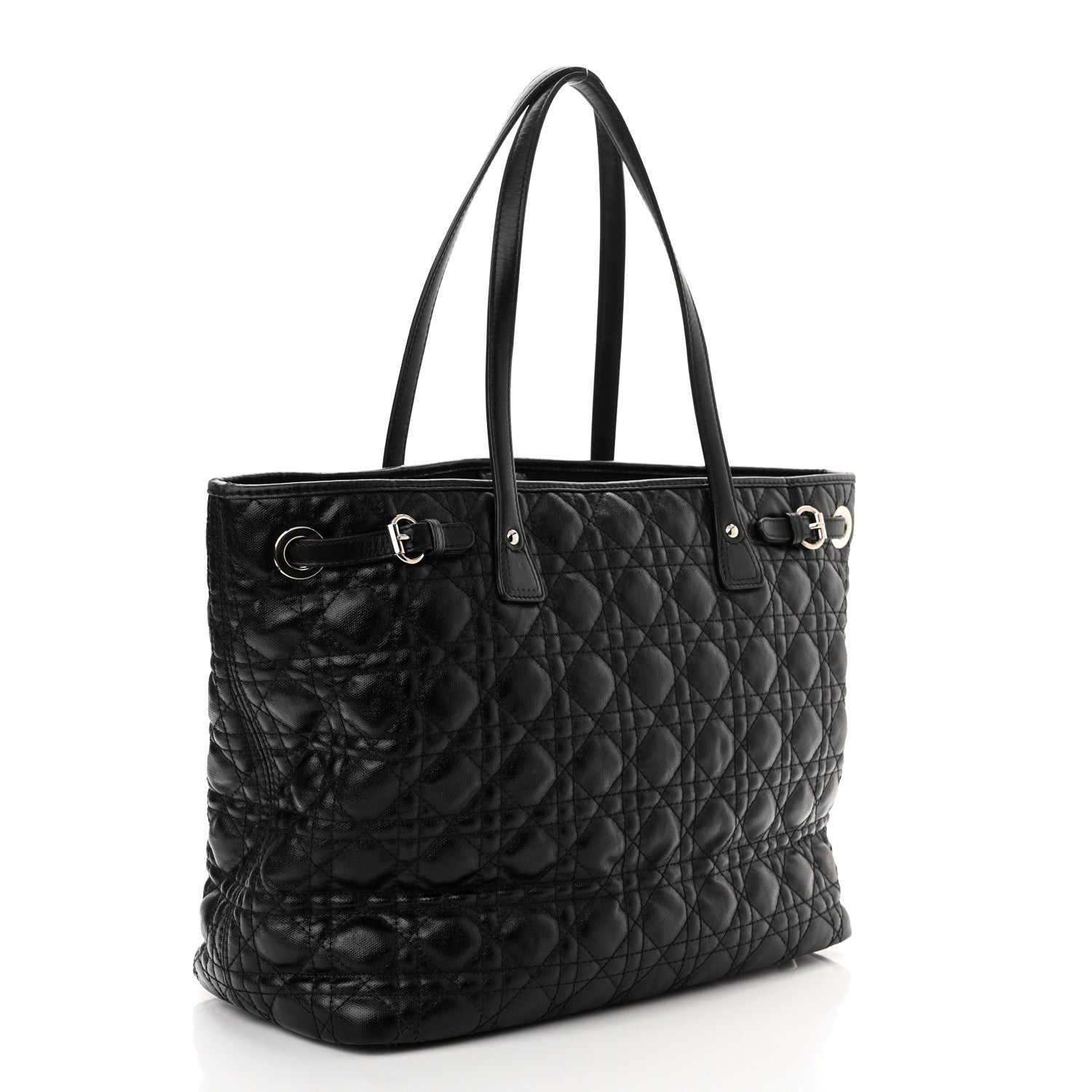 Christian Dior Coated Canvas Cannage Medium Panarea Tote Black 3 of 13