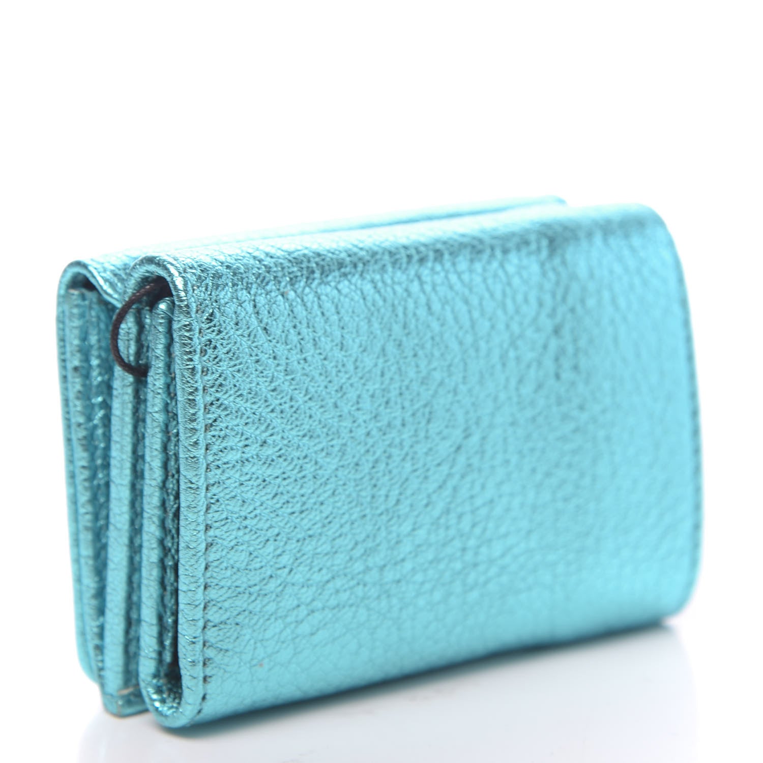 Balenciaga Metallic Goatskin Logo Mini Everyday Wallet Turquoise Black 3 of 8