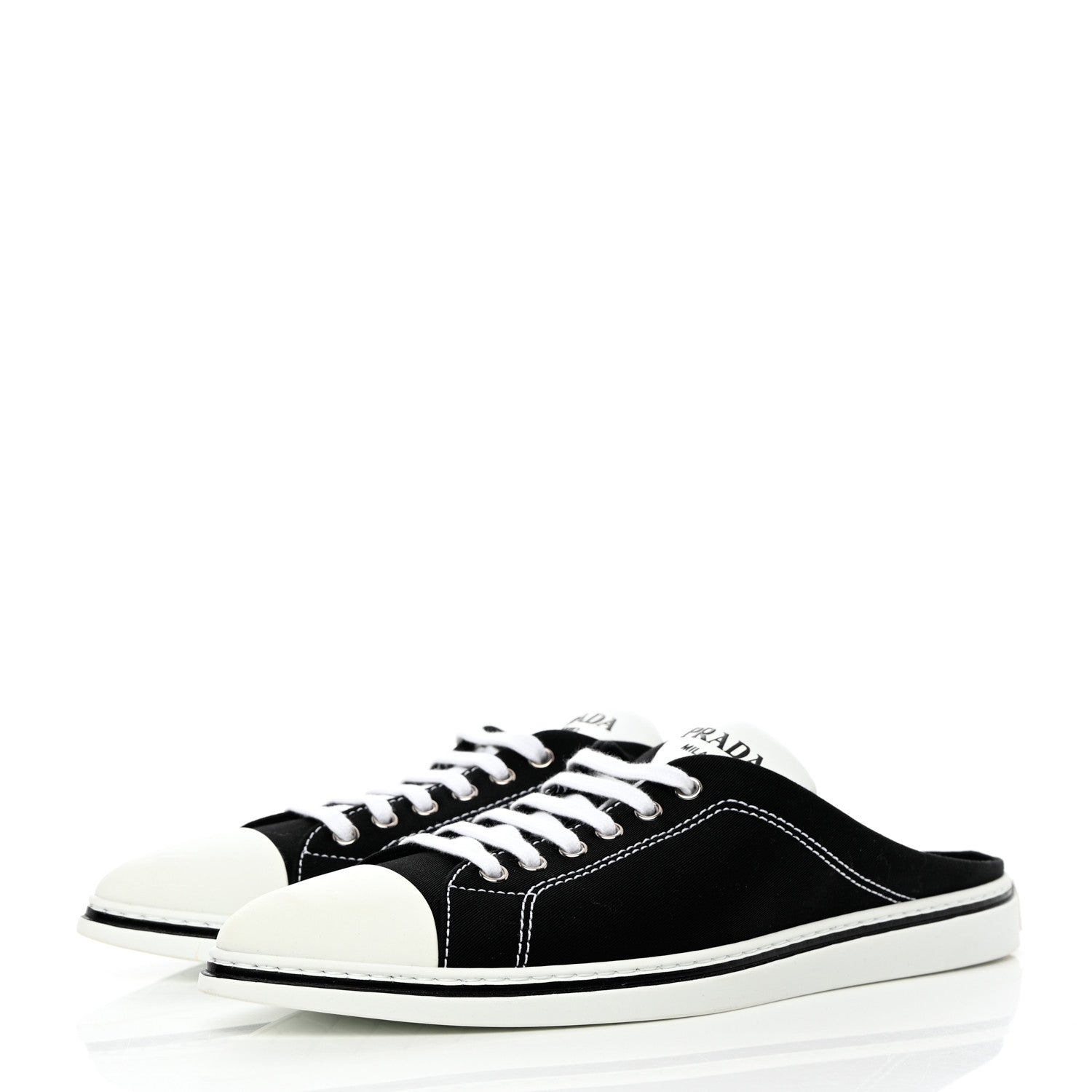 Prada Nylon Gabardine Point-Toe Sneaker Mules 40 Black 5 of 18