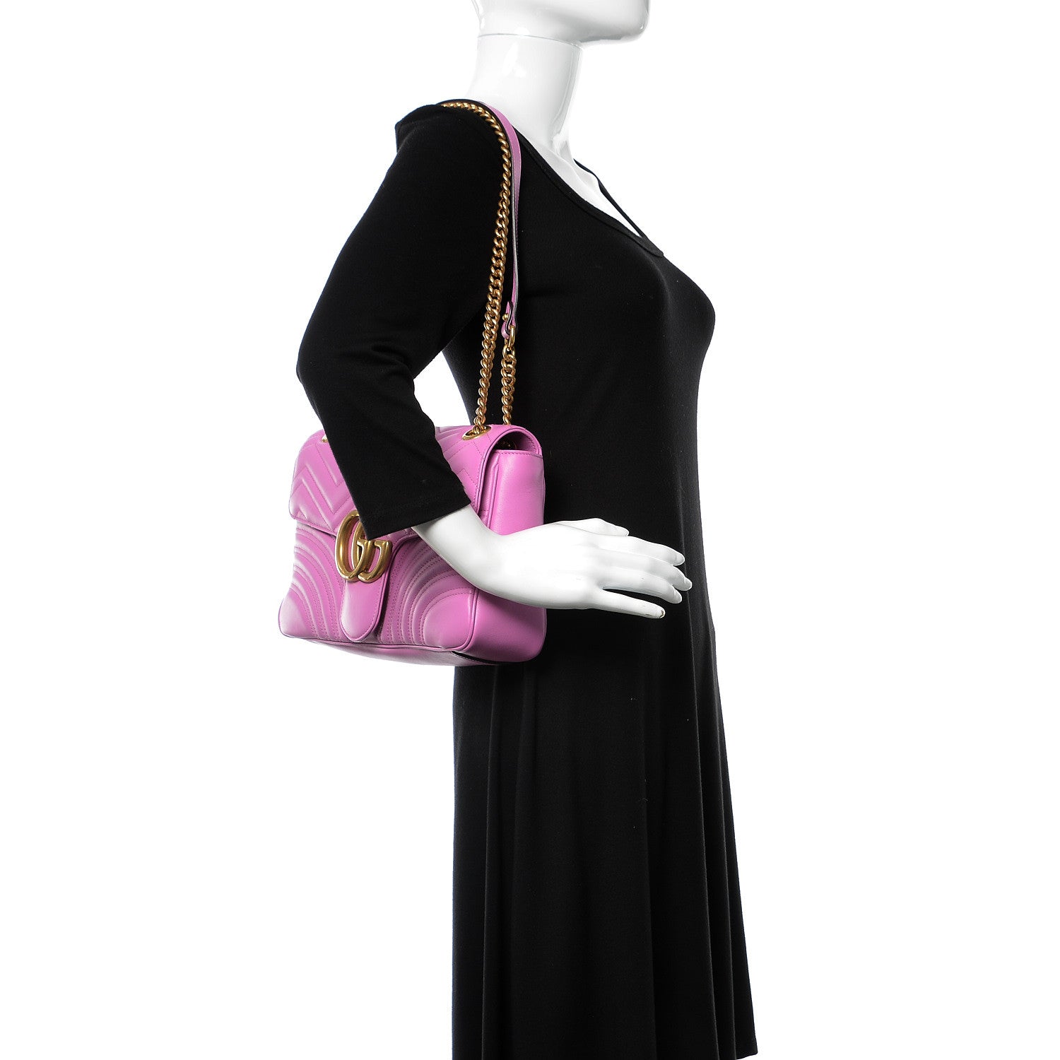 Gucci Calfskin Matelasse Medium GG Marmont Shoulder Bag Candy Mousse 2 of 9