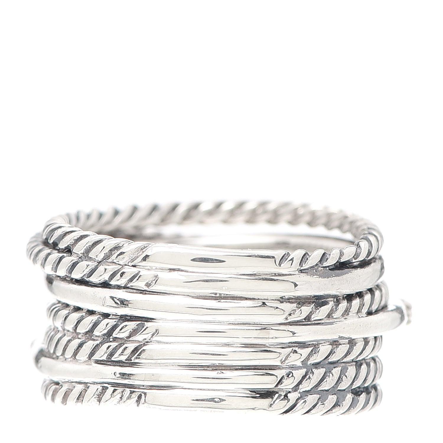 David Yurman Sterling Silver Diamond 11mm Wide Crossover Cable Ring 54 7 3 of 4