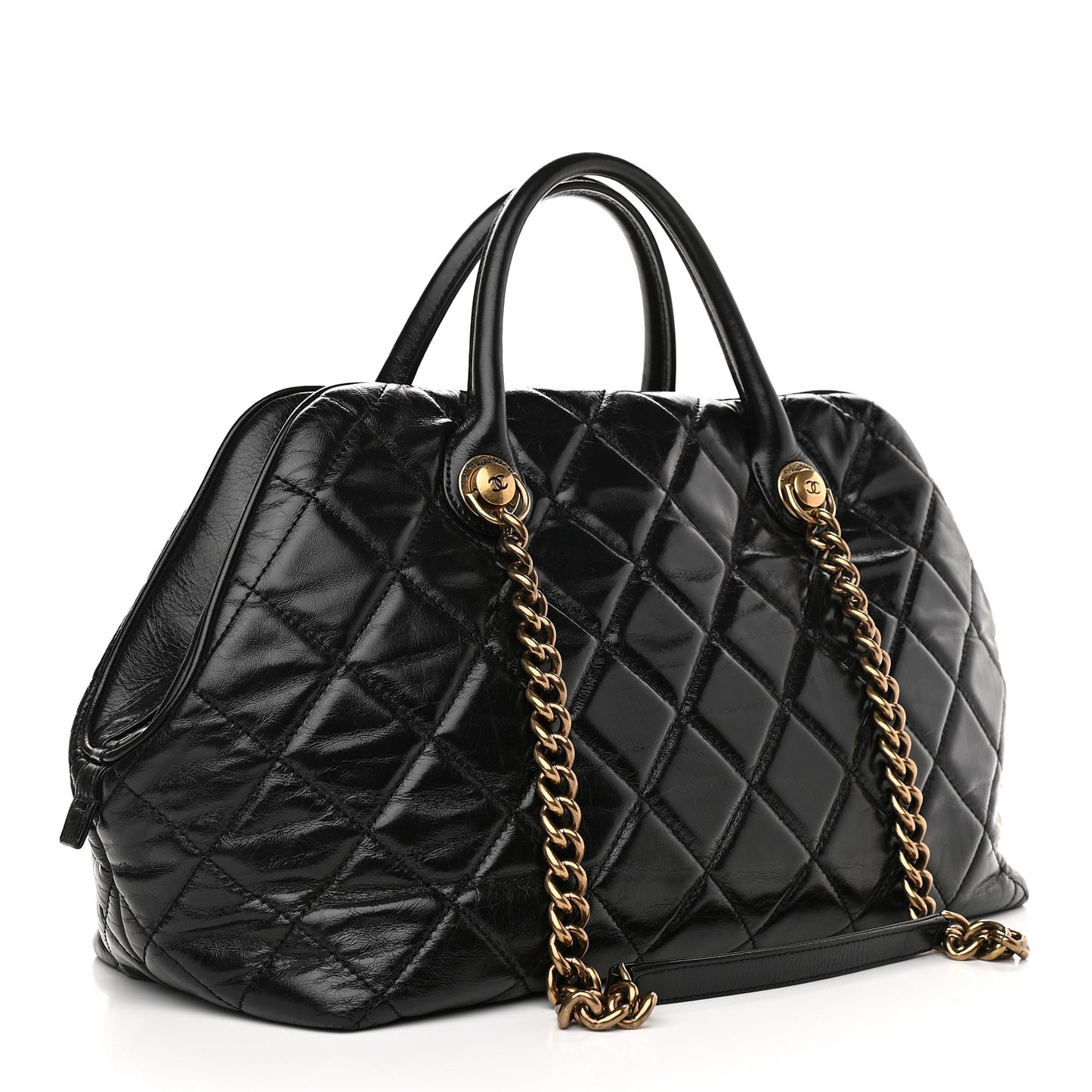 Glazed Calfskin Castle Rock Bowling Bag Black