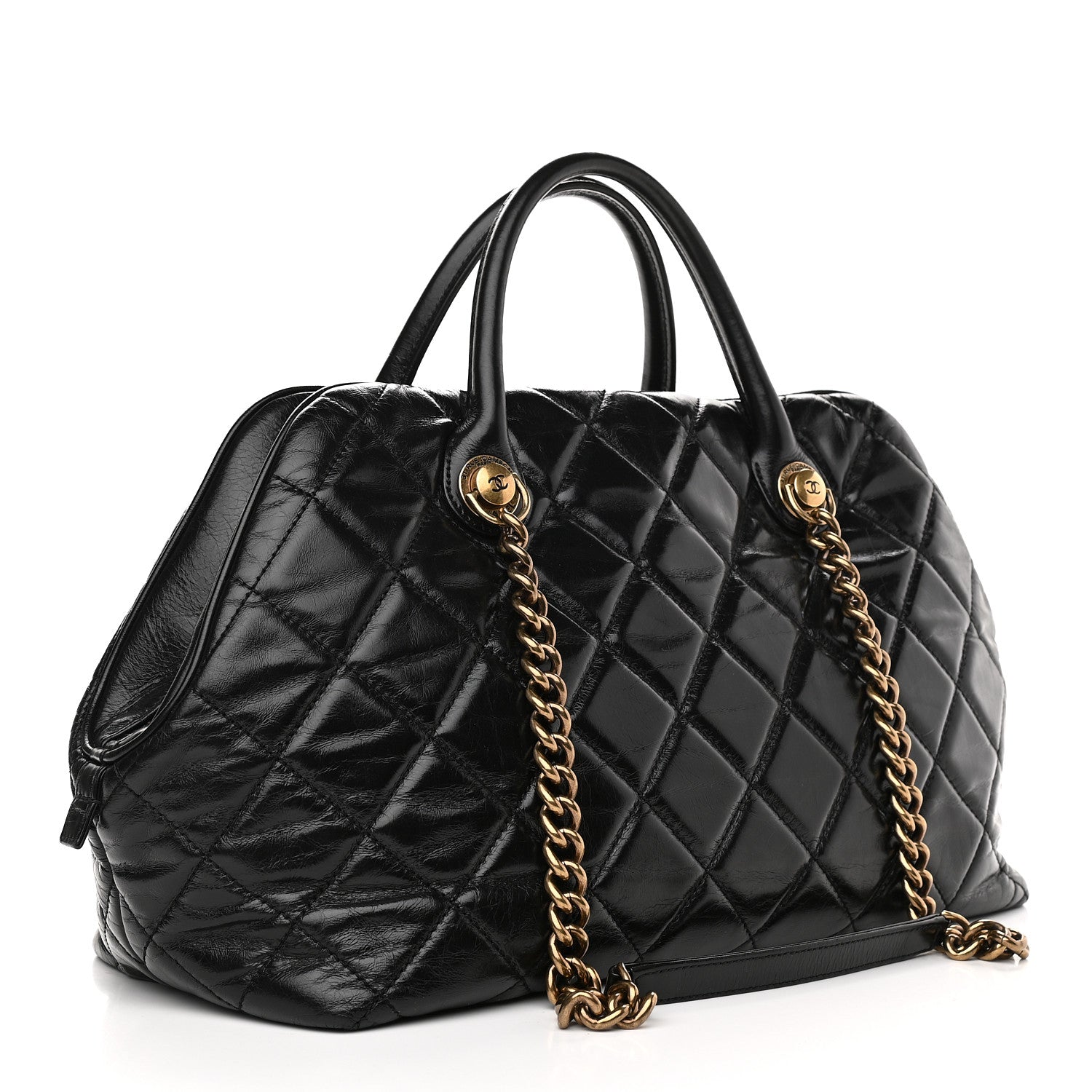 Chanel Glazed Calfskin Castle Rock Bowling Bag Black 3 of 9