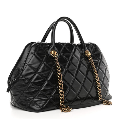 Chanel Glazed Calfskin Castle Rock Bowling Bag Black 3 of 9