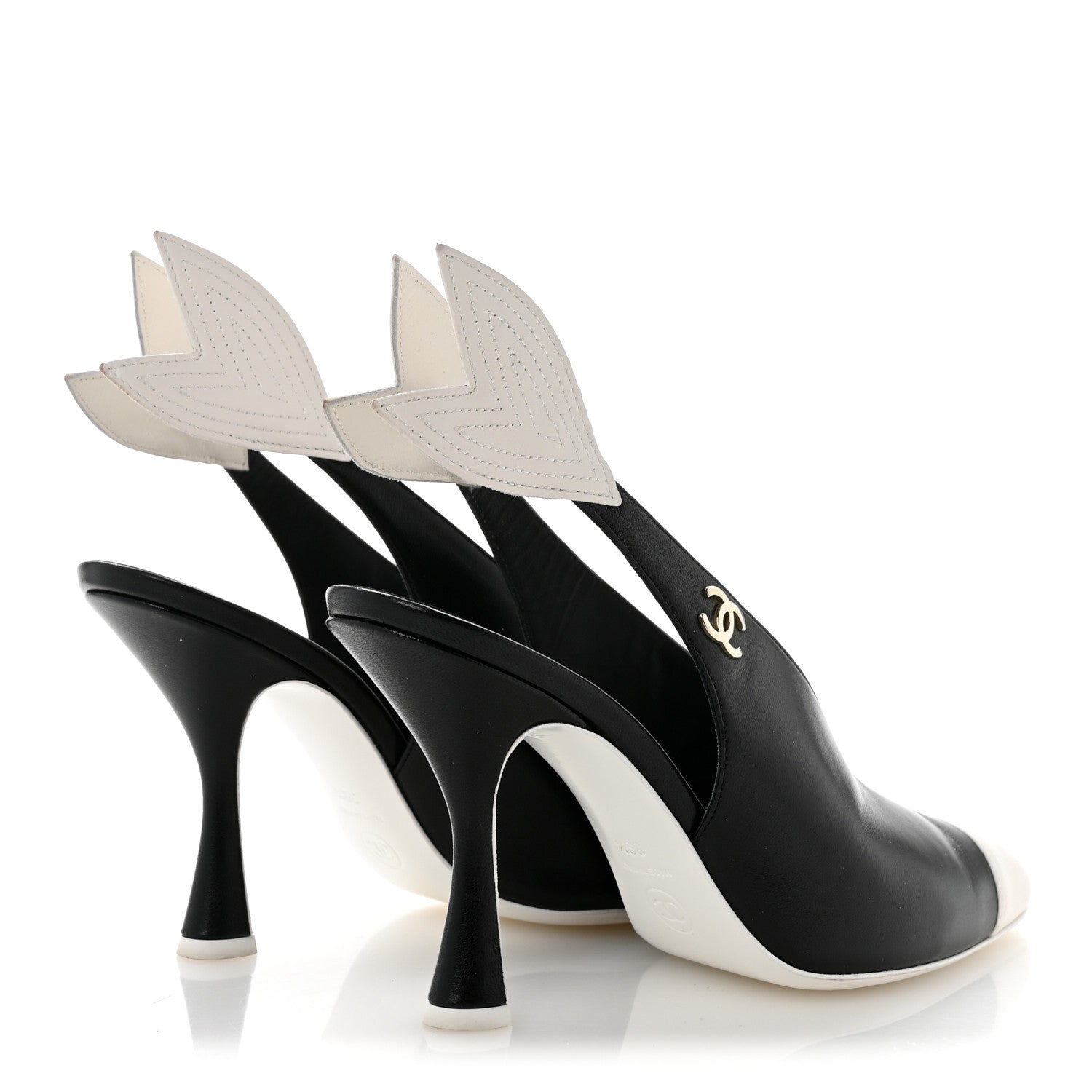 Chanel Lambskin Slingback Pumps 39.5 Black White 5 of 12
