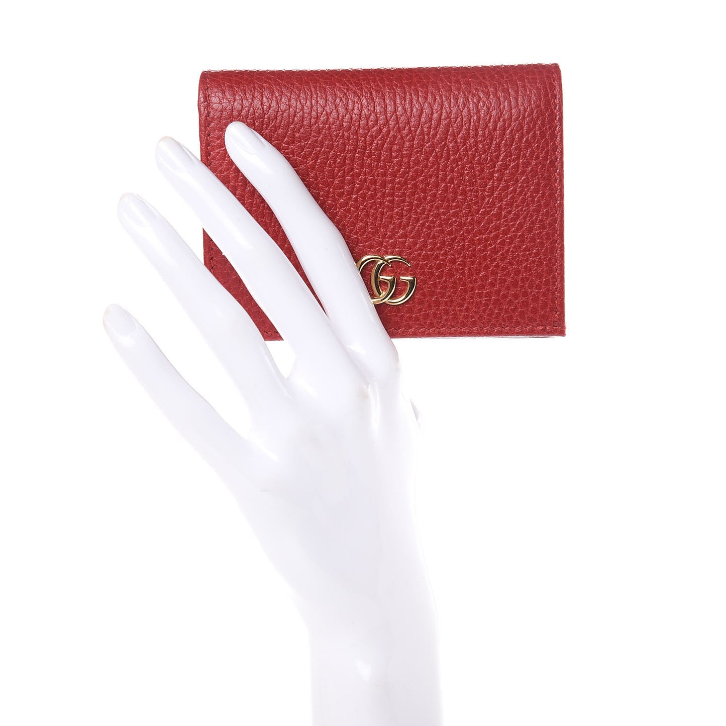 Pebbled Calfskin GG Marmont Card Case Hibiscus Red
