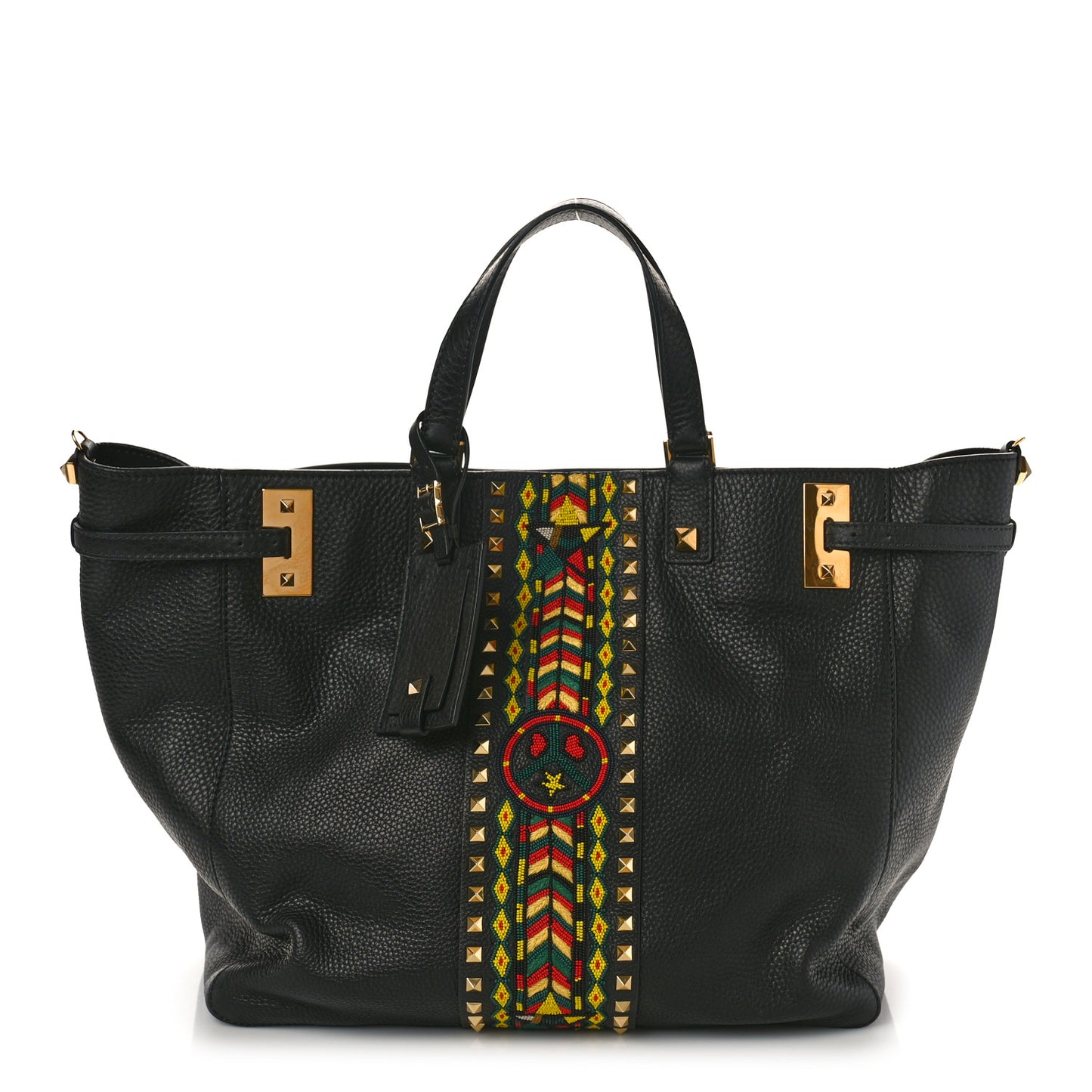 Grained Calfskin Jamaica Beaded My Rockstud Tote Black