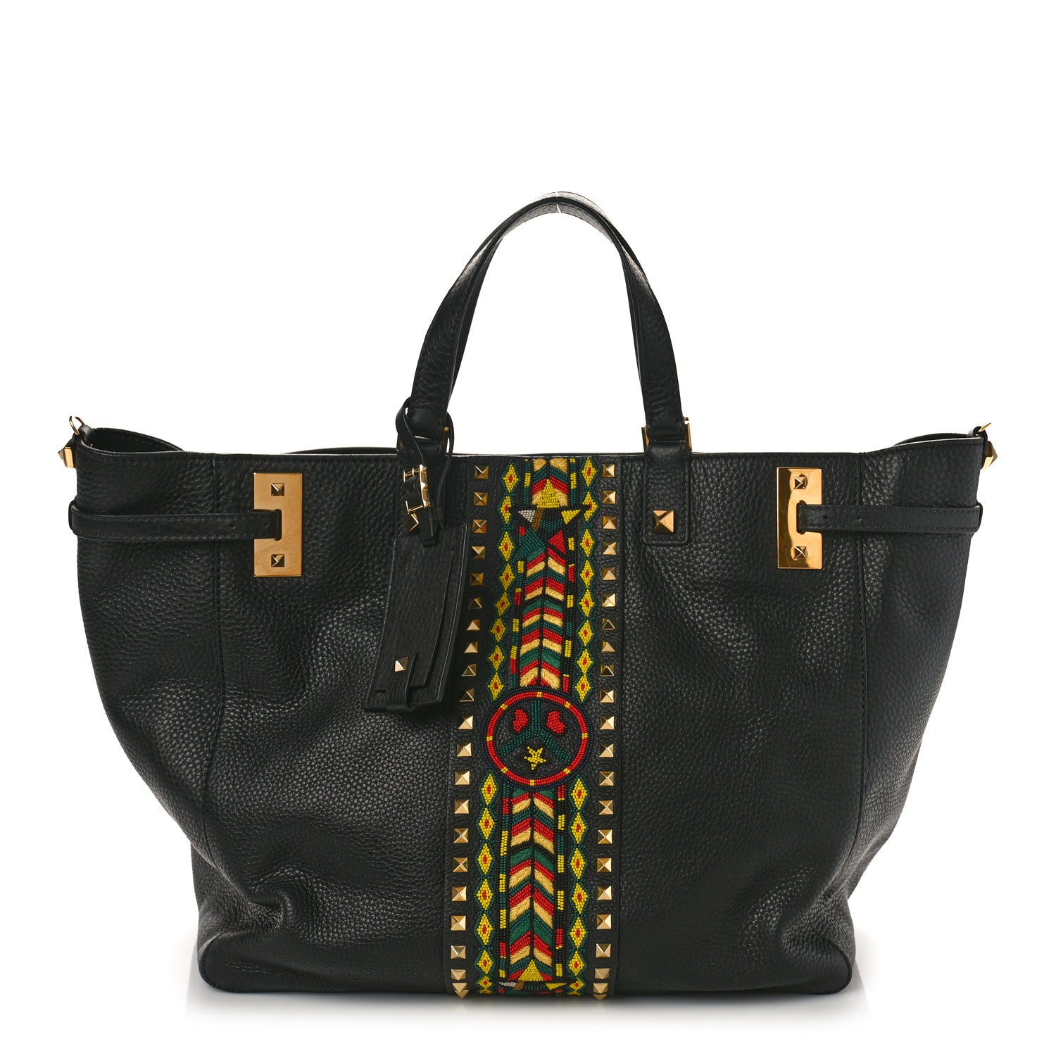 Valentino Garavani Grained Calfskin Jamaica Beaded My Rockstud Tote Black 1 of 9