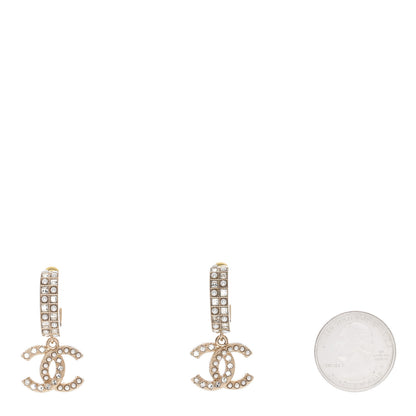 Chanel Crystal Pearl CC Hoop Drop Earrings Gold 2 of 5