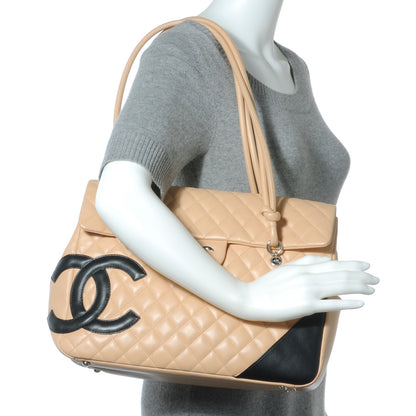 Chanel Calfskin Quilted Large Cambon Flap Beige Black 2 of 8