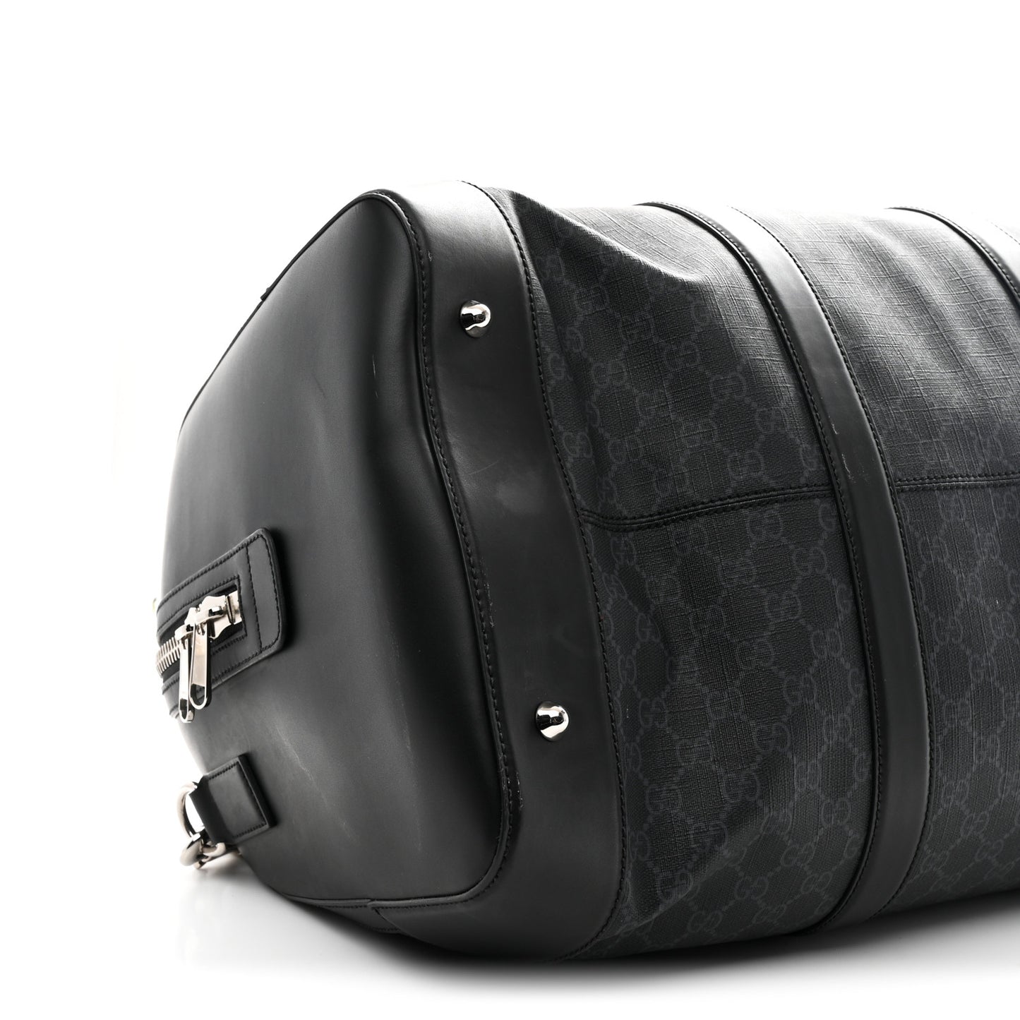 Soft GG Supreme Monogram Appia Calfskin Web Large Carry On Duffle Bag Black Grey