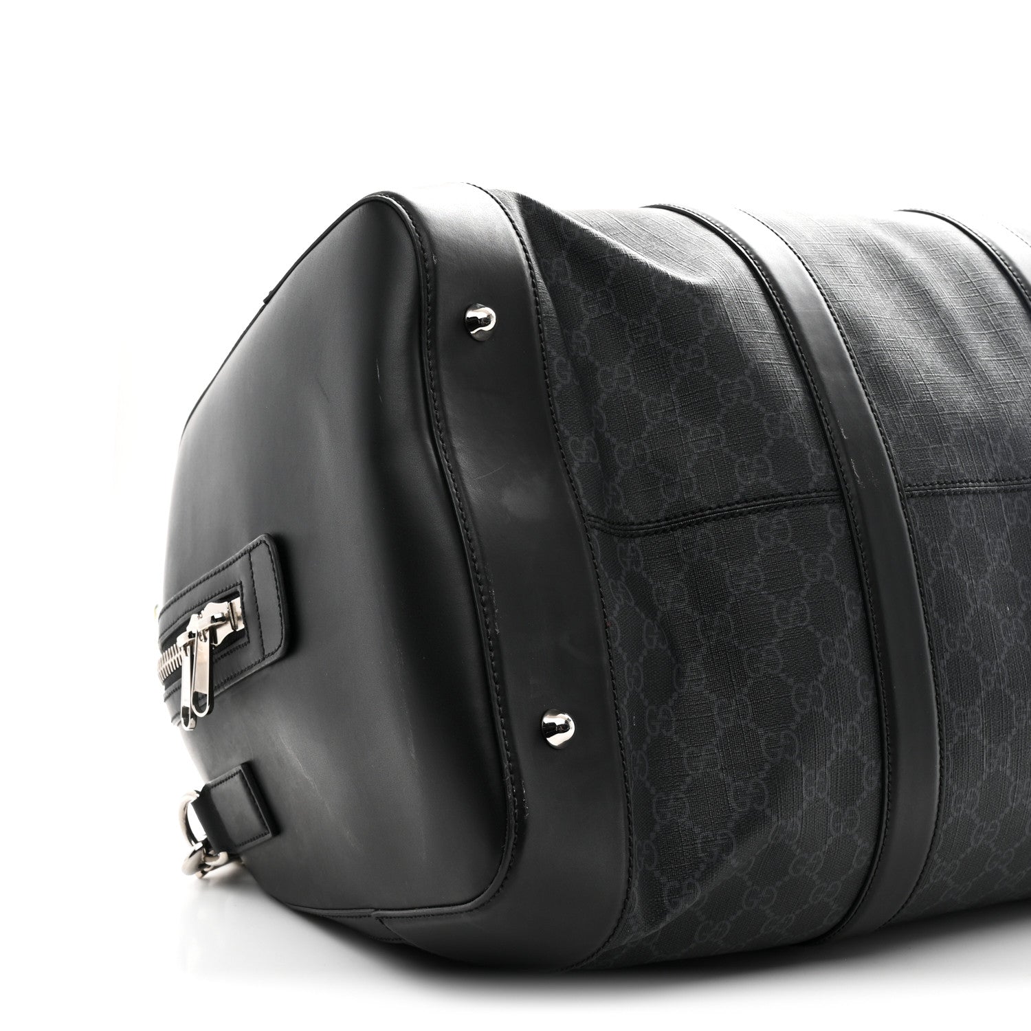 Gucci Soft GG Supreme Monogram Appia Calfskin Web Large Carry On Duffle Bag Black Grey 8 of 10