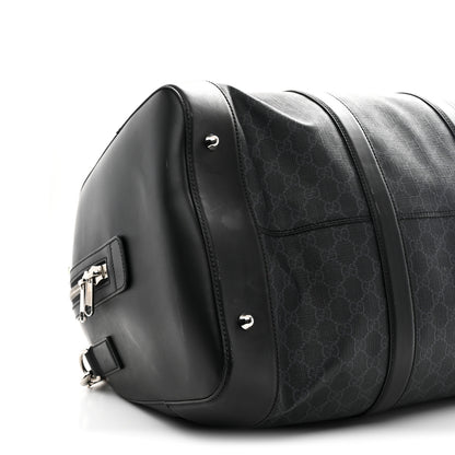 Gucci Soft GG Supreme Monogram Appia Calfskin Web Large Carry On Duffle Bag Black Grey 8 of 10