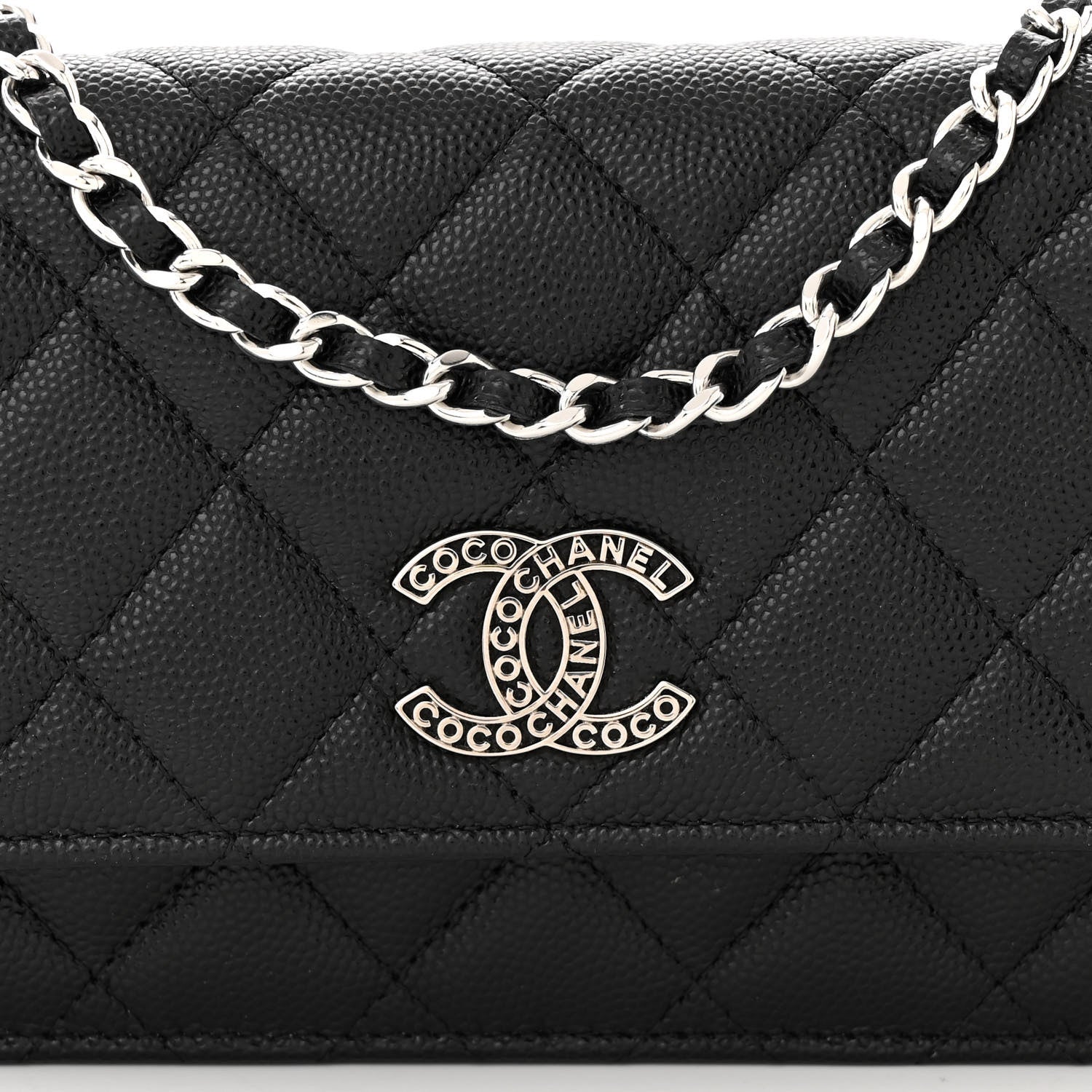Chanel Caviar Quilted Coco Chanel Logo Clutch With Chain Flap Black 8 of 10
