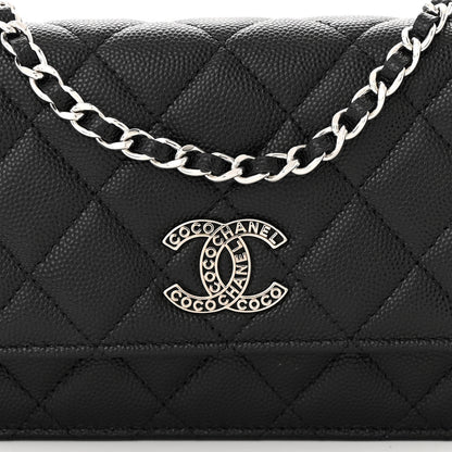 Chanel Caviar Quilted Coco Chanel Logo Clutch With Chain Flap Black 8 of 10