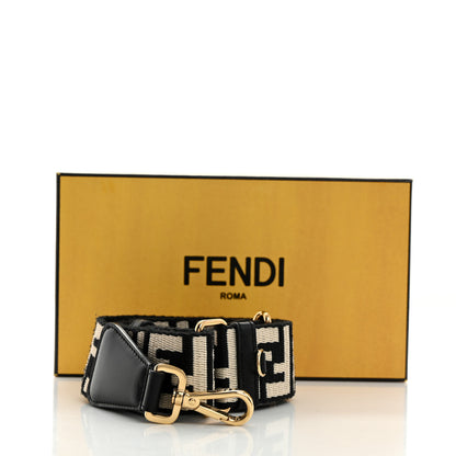 Fendi Jacquard Ribbon Vitello King FF Bi-Color Intreccio Adjustable Strap You Black White 6 of 6