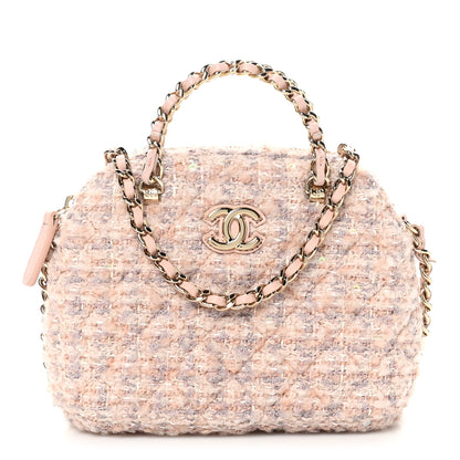 Chanel Cotton Wool Tweed Sequin Quilted Shiny Coco Clutch With Chain Light Pink Beige Ecru 1 of 11