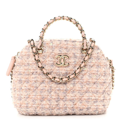 Chanel Cotton Wool Tweed Sequin Quilted Shiny Coco Clutch With Chain Light Pink Beige Ecru 1 of 11