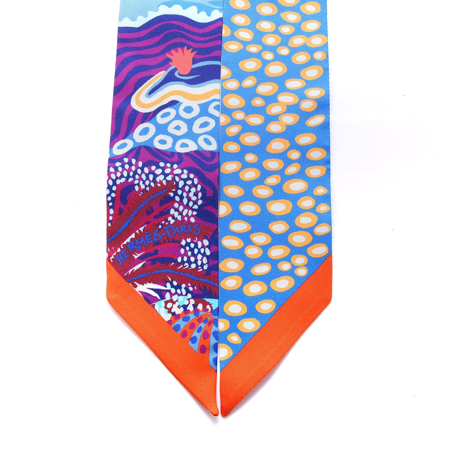 Hermes Silk Under The Waves Twilly Orange Bleu Fuchsia 2 of 5