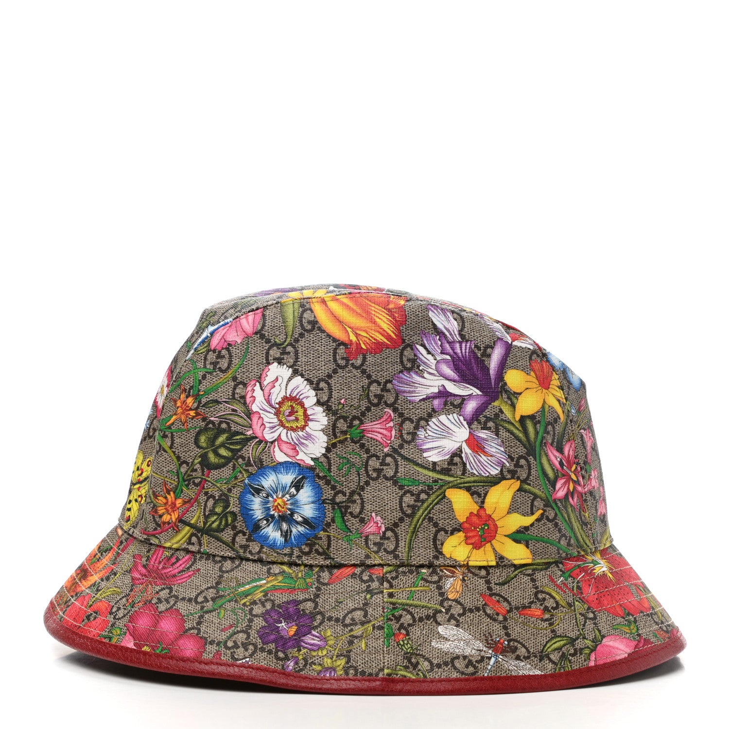Gucci GG Supreme Monogram Flora Fedora Hat M Red 6 of 9