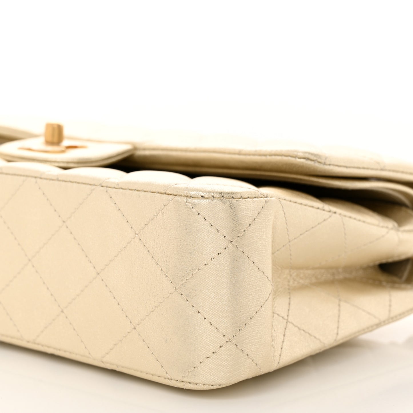 Metallic Lambskin Quilted Medium Double Flap Gold