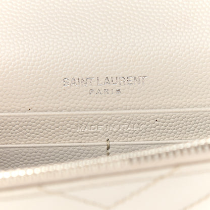 Saint Laurent Grain De Poudre Matelasse Chevron Monogram Envelope Chain Wallet Optical White 6 of 12