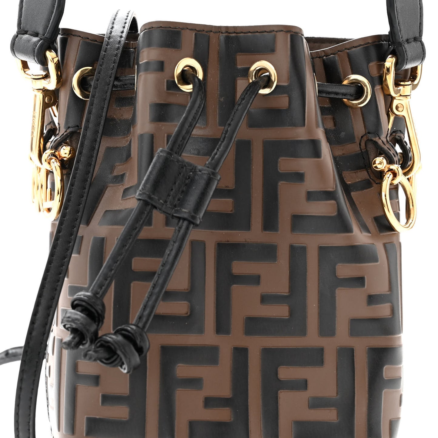 Vitello Liberty F is Fendi Bi-Color FF 1974 Embossed Mini Mon Tresor Bucket Bag Maya Black