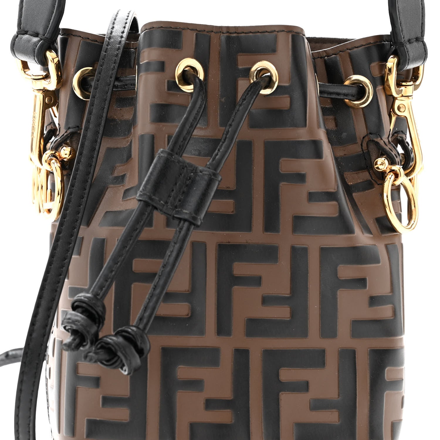 Fendi Vitello Liberty F is Fendi Bi-Color FF 1974 Embossed Mini Mon Tresor Bucket Bag Maya Black 8 of 10