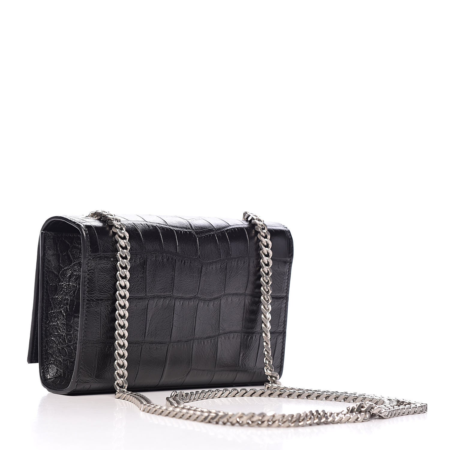Saint Laurent Calfskin Crocodile Embossed Monogram Small Kate Tassel Satchel Black 3 of 10