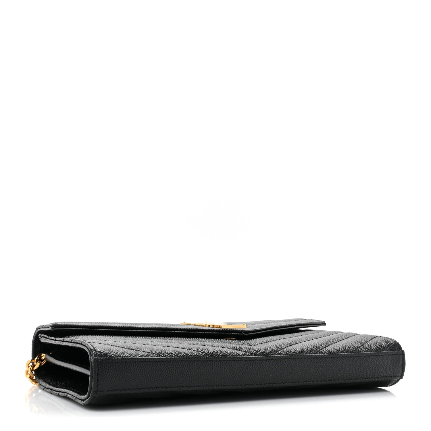 Saint Laurent Grain De Poudre Matelasse Chevron Monogram Chain Wallet Black 4 of 12