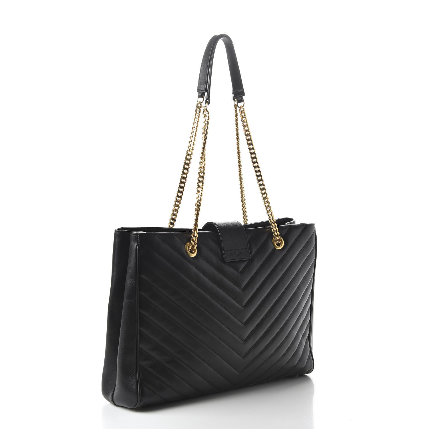 Saint Laurent Lambskin Matelasse Chevron Monogram Shopping Bag Black 3 of 9