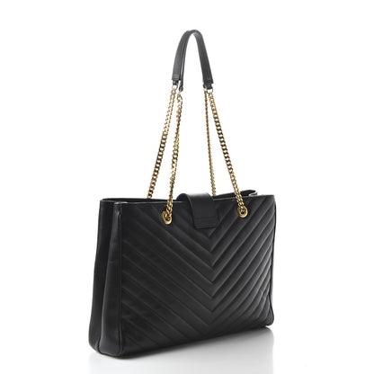 Saint Laurent Lambskin Matelasse Chevron Monogram Shopping Bag Black 3 of 9