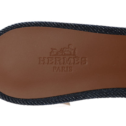 Hermes Calfskin Denim Oasis Sandals 35 Bleu Brut Gold 7 of 9