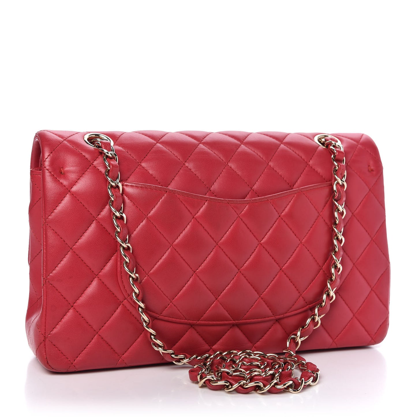 Lambskin Quilted Medium Double Flap Red