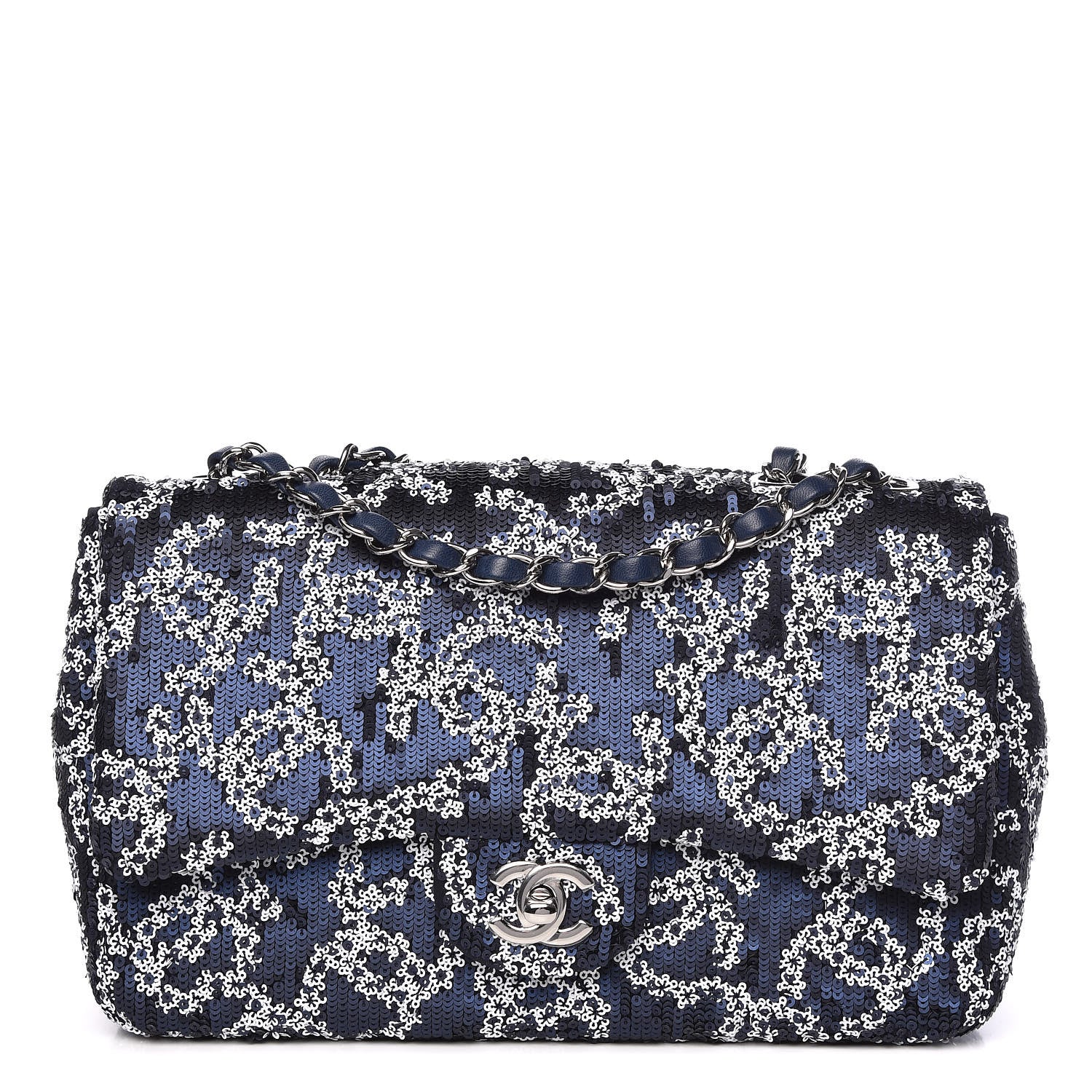Chanel Lambskin Sequins Medium Single Flap Navy Blue White 1 of 9