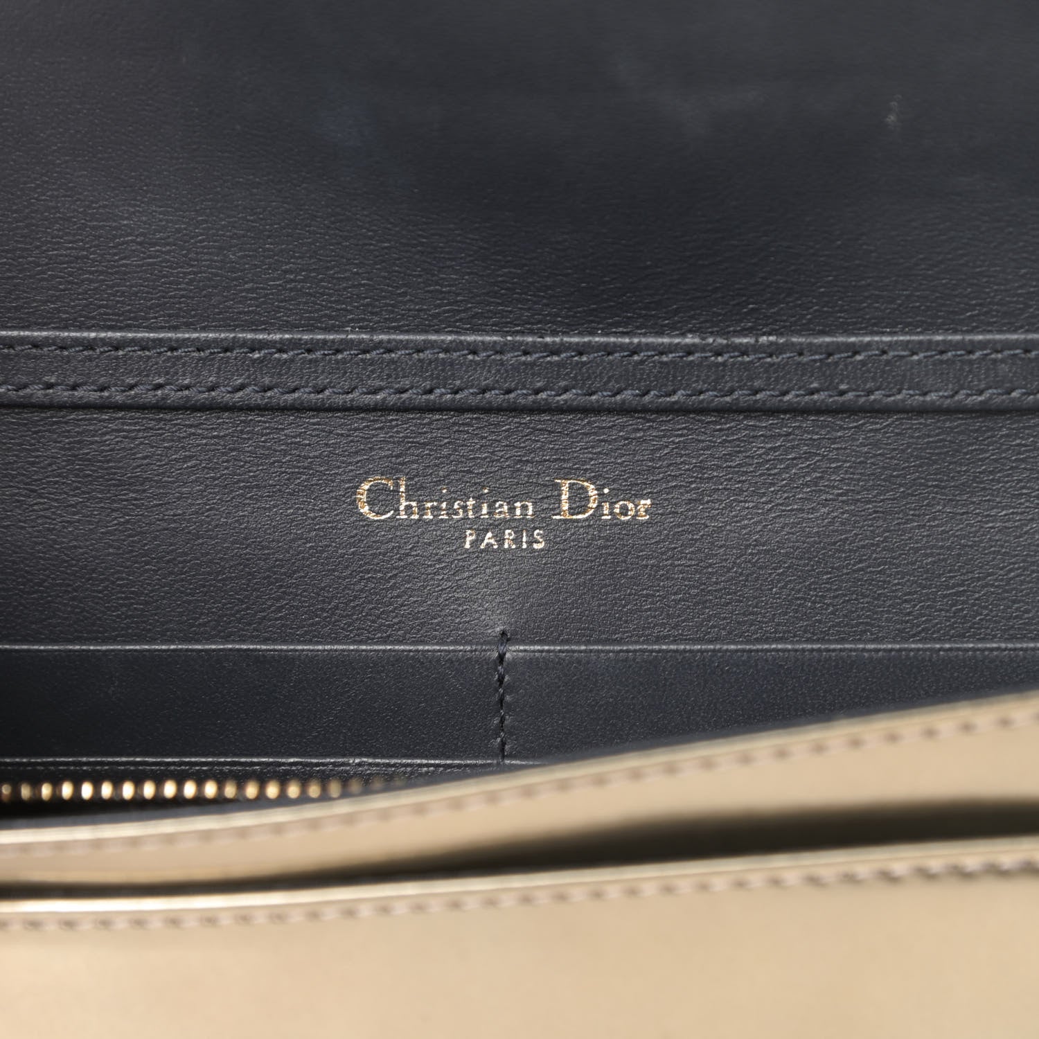 Christian Dior Metallic Patent Micro-Cannage Diorama Wallet on Chain Pouch Gold 6 of 12