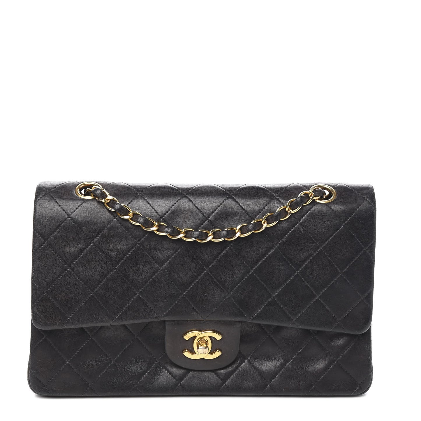 Lambskin Quilted Medium Double Flap Black