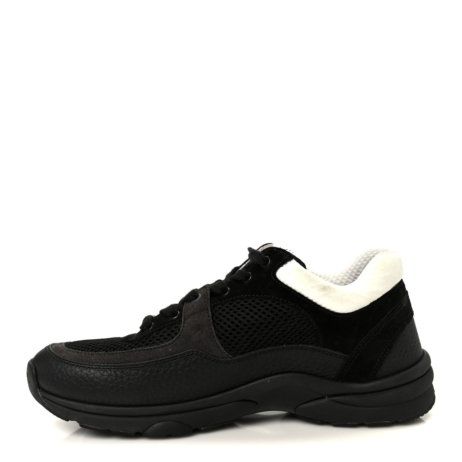 Chanel Mesh Suede Grained Calfskin Womens CC Sneakers 37 Black White 1 of 10