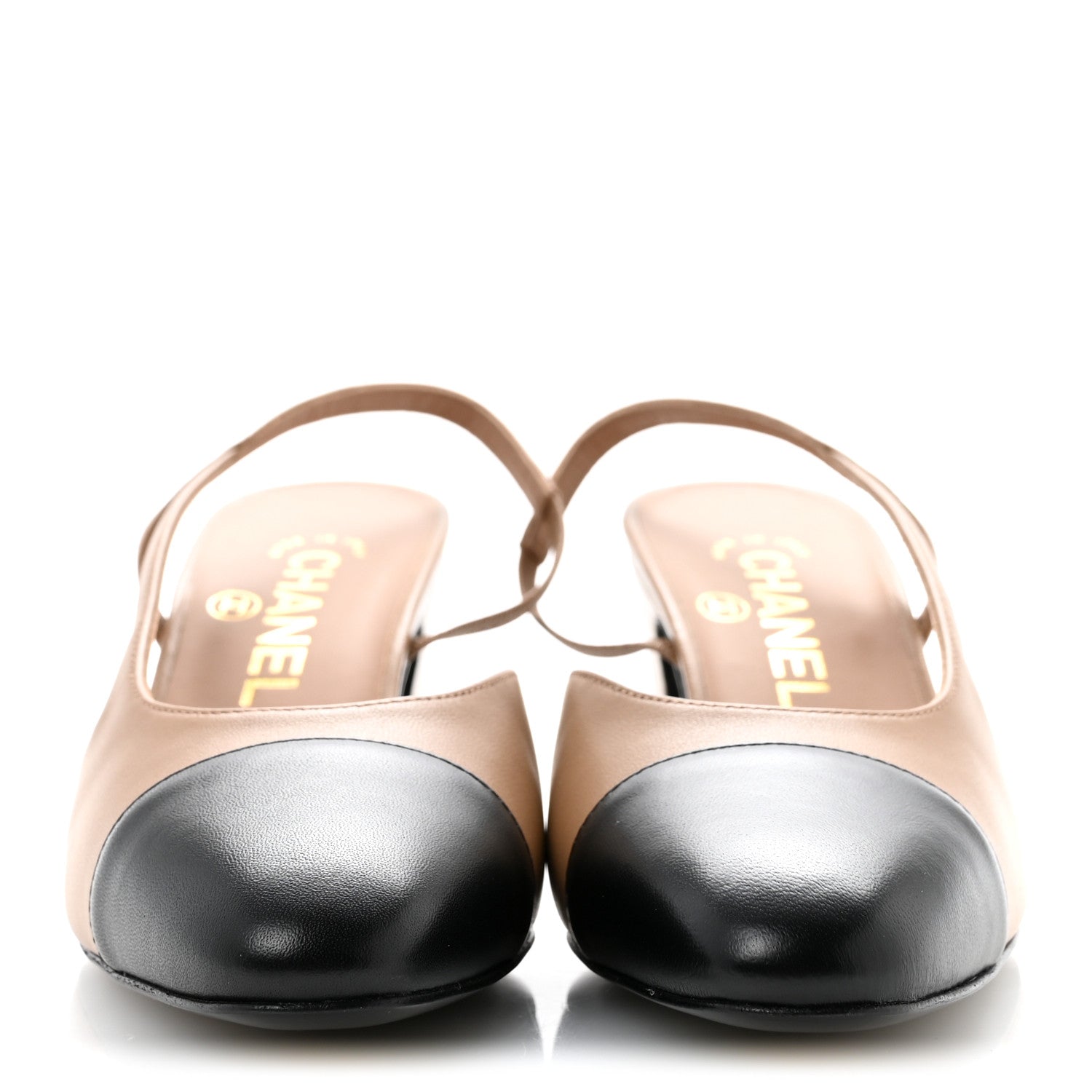 Chanel Lambskin Cap Toe CC Slingback Pumps 36.5 Dark Beige Black 3 of 10