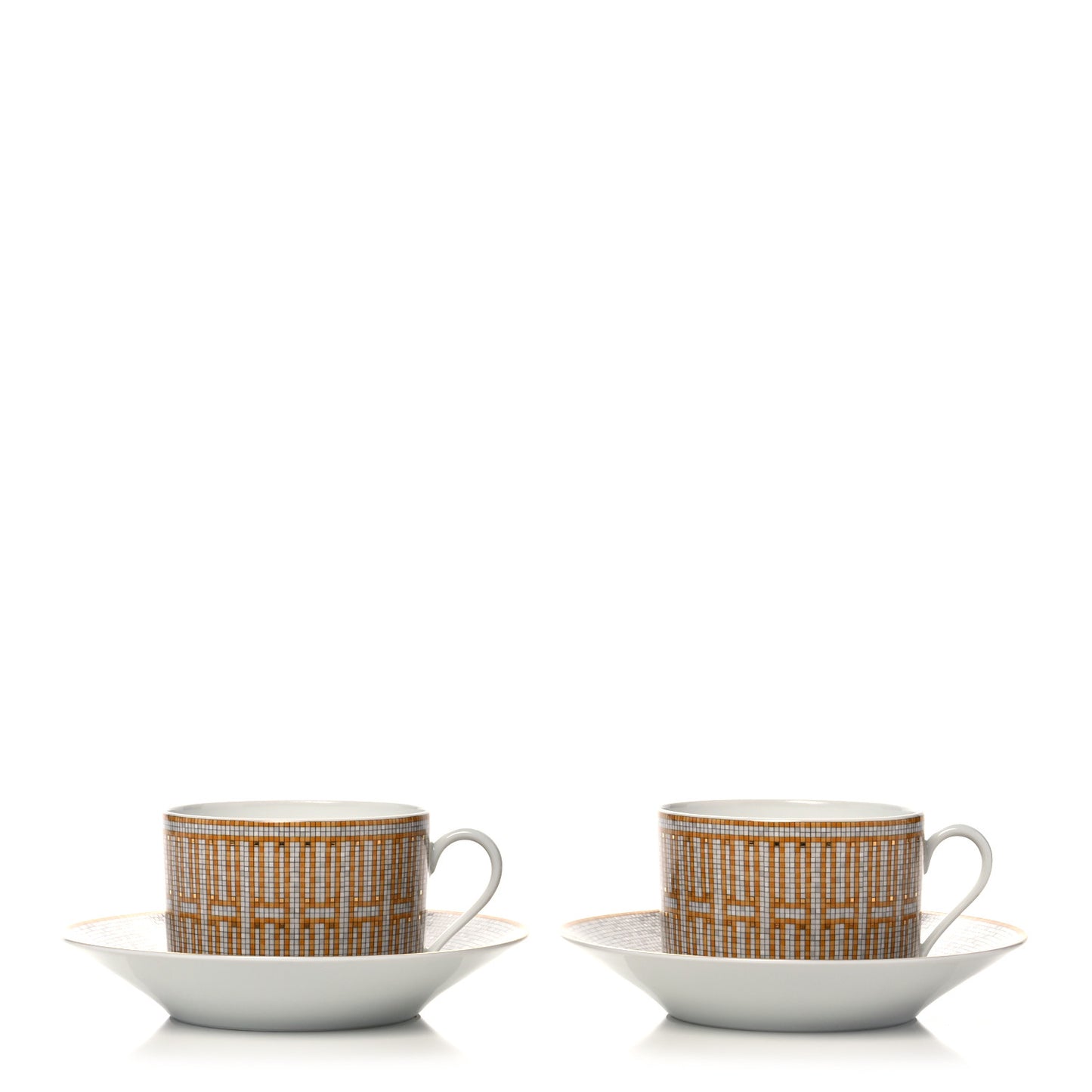 Porcelain Mosaique Au 24 Gold Breakfast Cup And Saucer Set Of 2