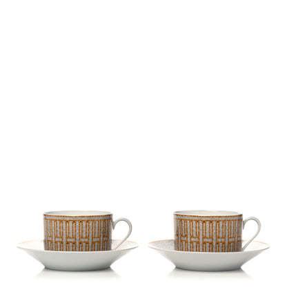 Hermes Porcelain Mosaique Au 24 Gold Breakfast Cup And Saucer Set Of 2 1 of 12