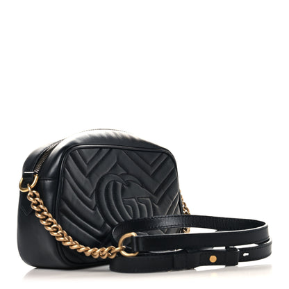 Gucci Calfskin Matelasse Small GG Marmont Chain Shoulder Bag Black 3 of 10